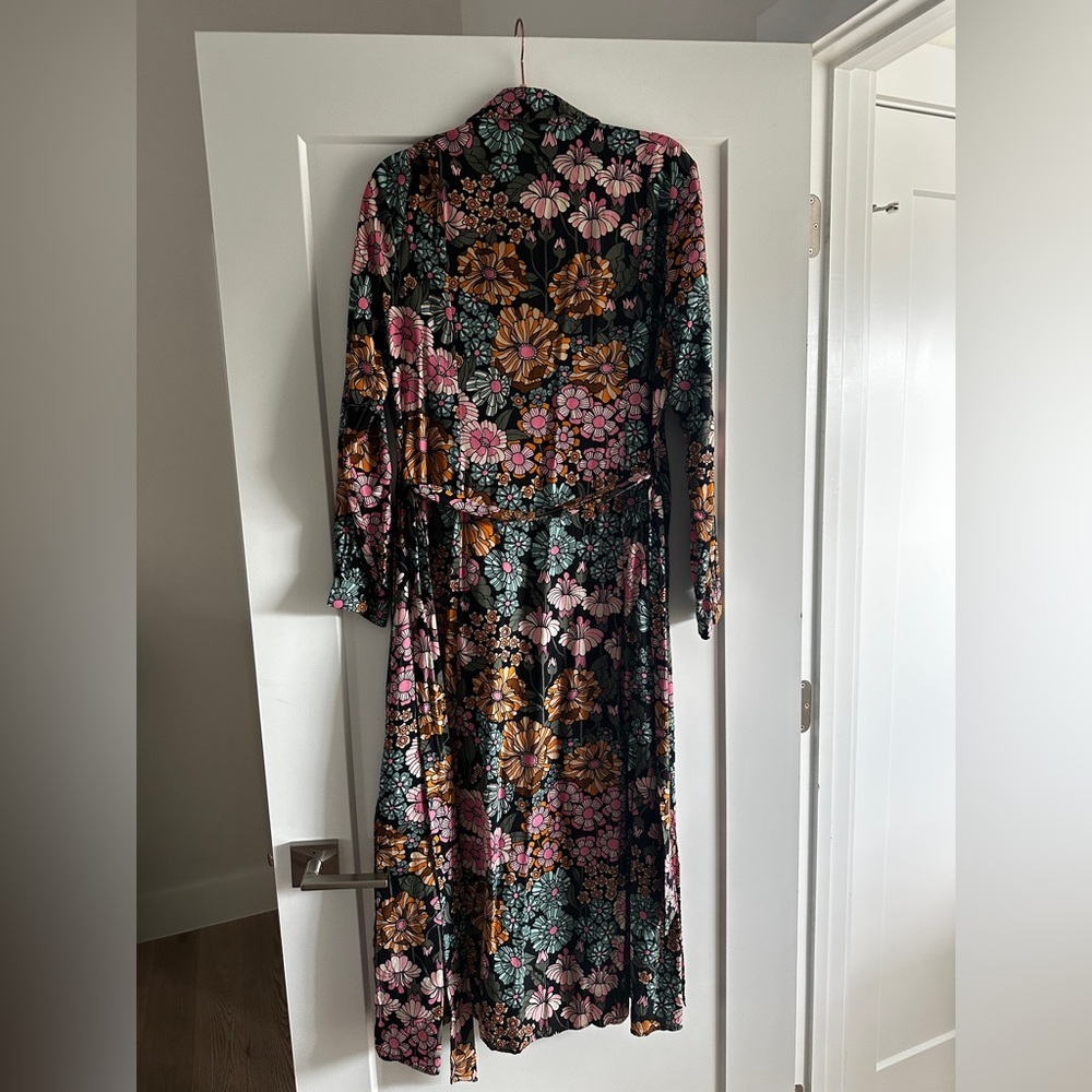Monki Floral Tie-Waist Long Sleeve Dress Size M - Picture 4 of 10
